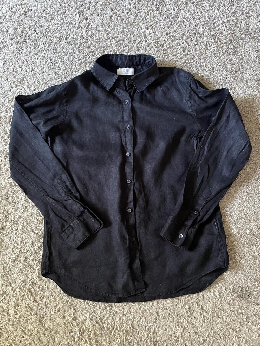 Uniqlo 100% Linen Black Women’s Button Up Top